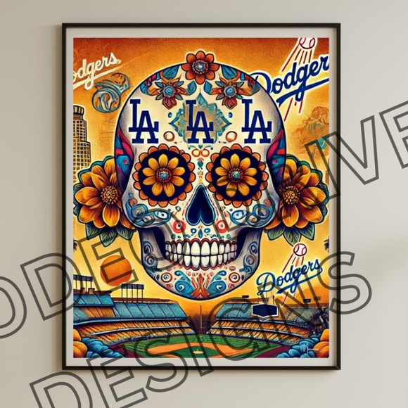 LOS ANGELES DODGERS DAY OF THE DEAD PRINT 20X16 DODGERS LIMITED PRINT - Picture 1 of 2